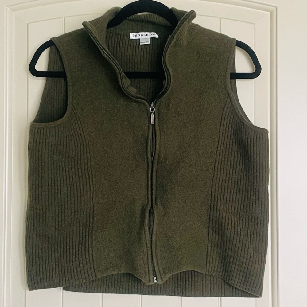Vintage 90s Pendleton Womens L Worsted Wool Ribbed Knit Cardigan Sweater Vest
